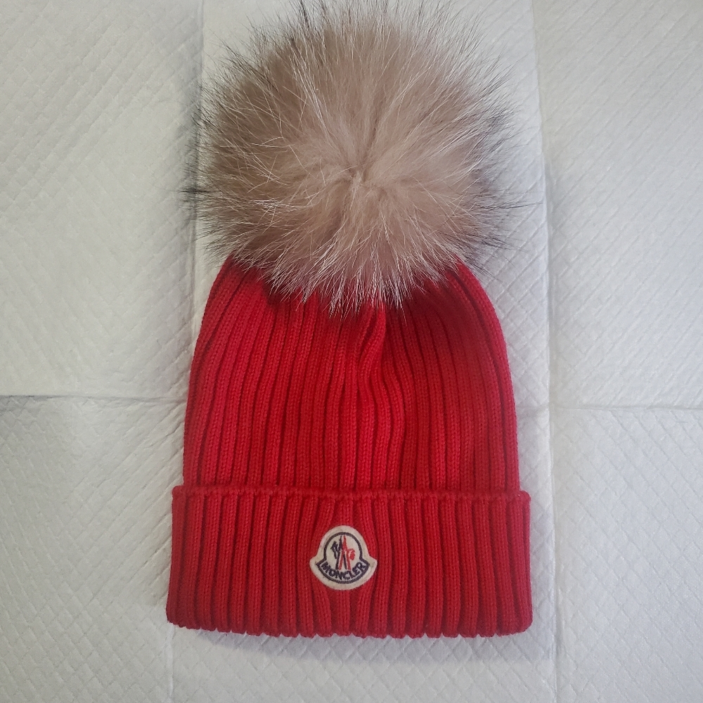 Moncler Wool Beanie with Pom Pom.